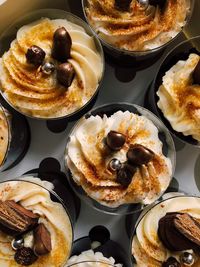 High angle view of cake in plate on table