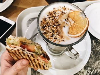 High angle view of food on table