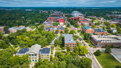 High angle view of townscape against sky