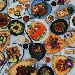 High angle view of food on table