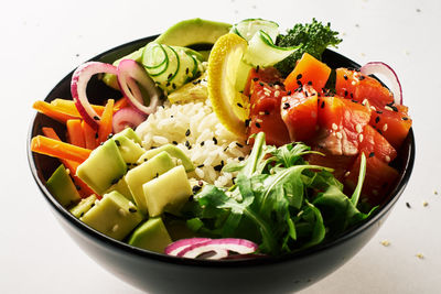 Close-up of chopped fruits in bowl