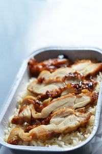 High angle view of noodles in plate on table