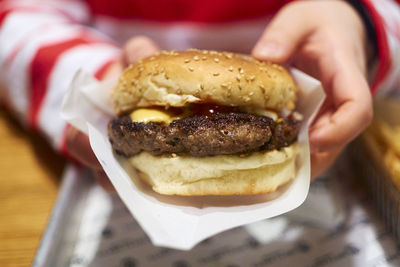 Cropped image of person holding hamburger