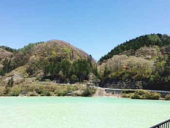 Scenic view of swimming pool against clear blue sky