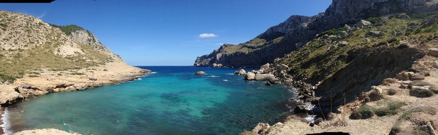 Panoramic view of sea against blue sky