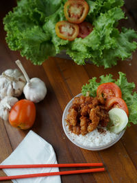 High angle view of vegetables on table