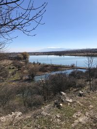 Scenic view of lake against clear sky