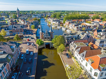 High angle view of buildings in city