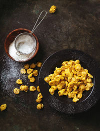 High angle view of food on table