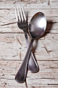 High angle view of spoon on table