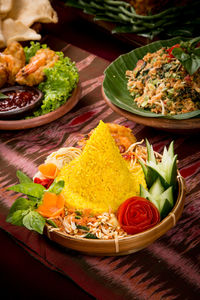 High angle view of food in containers on table