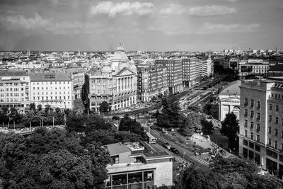 High angle view of buildings in city