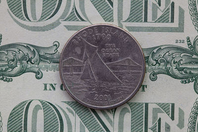 Close-up of coins on paper