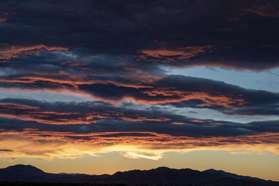 Low angle view of cloudy sky during sunset