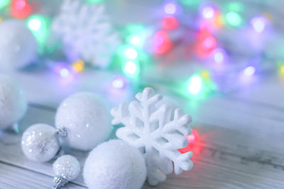Close-up of christmas decoration on table