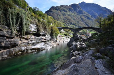Ponte dei salti and verzasca river seen from north.