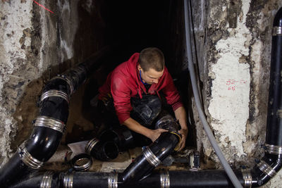 Concentrated plumber connecting pipes in basement