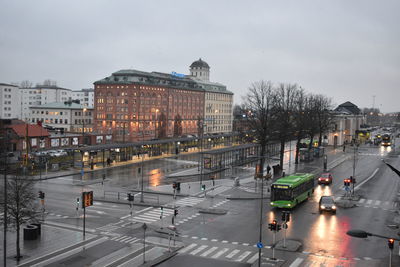 High angle view of city street during rainy season