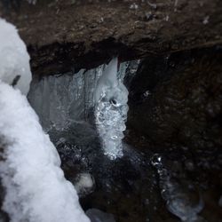 Close-up of frozen water in cave