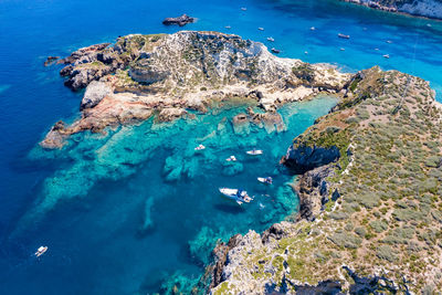 High angle view of rocks on beach