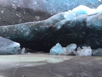 Close-up of ice on water