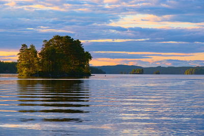 Scenic view of lake against sky at sunset