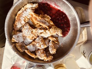 High angle view of breakfast in bowl on table