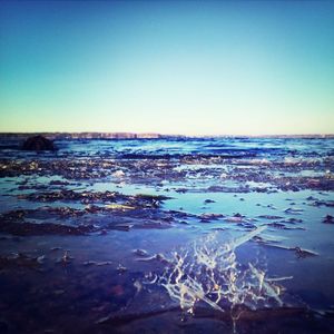 Scenic view of calm sea against clear sky