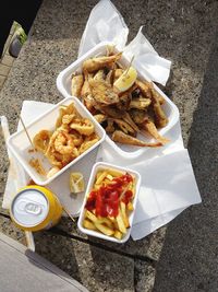 High angle view of food served on plate