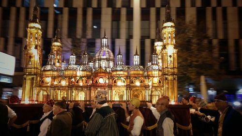 Illuminated temple at night