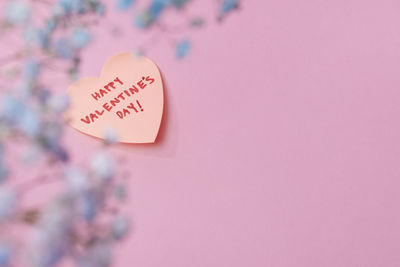 Flowers and love message on pink background