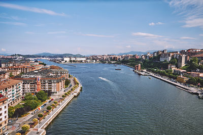 High angle view of city at waterfront