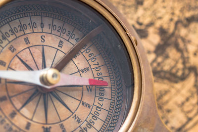 Close-up of navigational compass