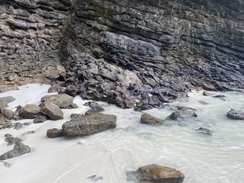 High angle view of rocks in sea