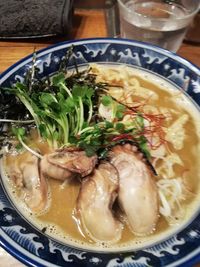 High angle view of soup in bowl