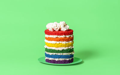 Close-up of cake against white background