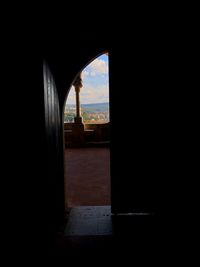 Buildings seen through window