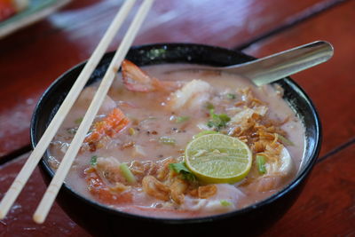 Close-up of soup in bowl