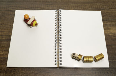 High angle view of book on table