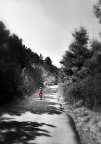 Person riding motorcycle on road against sky