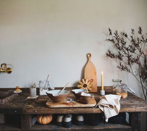 View of food on table against wall