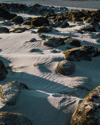 High angle view of rocks on beach