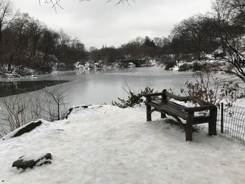 Scenic view of frozen lake against sky during winter