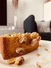 Close-up of cake on table at home