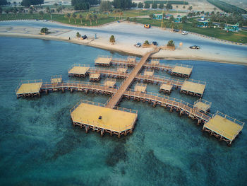 High angle view of boats in sea