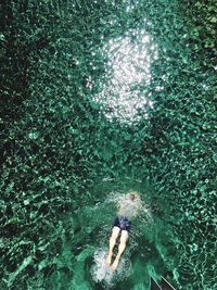 High angle view of woman swimming in pool