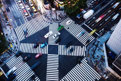 High angle view of people walking on street