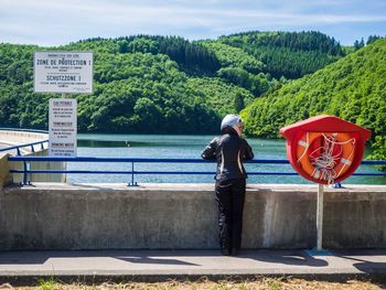 View of trees and mountain range