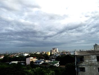 Buildings against cloudy sky