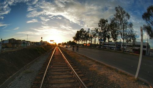 Railroad track at sunset